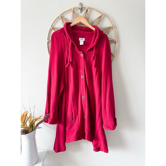 Monroe & Main Wool Blend Hood Coat Jacket Cranberry Red Pink Lagenlook Artsy 3X - Picture 2 of 10